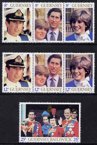 Guernsey 1981 Royal Wedding set of 7 unmounted mint, SG 232-38, stamps on , stamps on  stamps on royalty, stamps on  stamps on diana