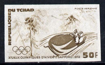 Chad 1972 Sapporo Winter Olympics 50f (Bobsled) unmounted mint imperf colour trial proof (several different combinations available but price is for ONE) as SG 355, stamps on olympics    sport   bobsled