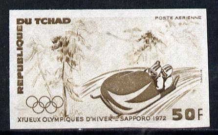 Chad 1972 Sapporo Winter Olympics 50f (Bobsled) unmounted mint imperf colour trial proof (several different combinations available but price is for ONE) as SG 355, stamps on olympics    sport   bobsled