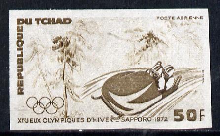 Chad 1972 Sapporo Winter Olympics 50f (Bobsled) unmounted mint imperf colour trial proof (several different combinations available but price is for ONE) as SG 355, stamps on , stamps on  stamps on olympics    sport   bobsled