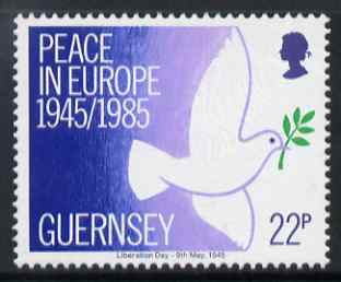 Guernsey 1985 40th Anniversary of Peace in Europe 22p unmounted mint, SG 337, stamps on peace, stamps on birds, stamps on dove