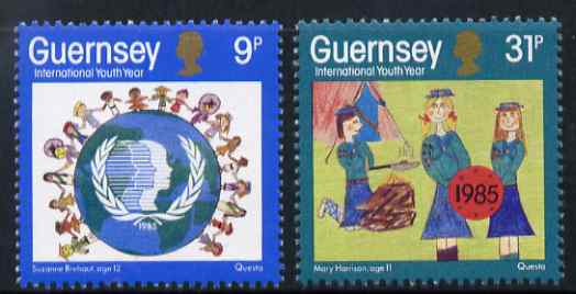 Guernsey 1985 International Youth Year set of 2 unmounted mint, SG 338-39, stamps on , stamps on  stamps on children