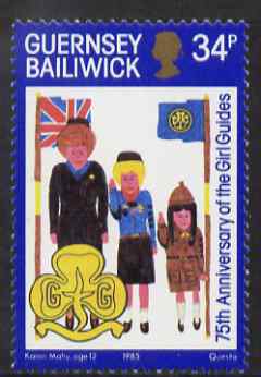 Guernsey 1985 75th Anniversary of Girl Guide Movement 34p unmounted mint, SG 342, stamps on girl guides