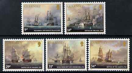 Guernsey 1986 150th Death Anniversary of Admiral Lord De Saumarez set of 5 unmounted mint, SG 360-64, stamps on arts, stamps on ships