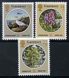 Guernsey 1986 Europa - Nature & Environment Protection set of 3 unmounted mint, SG 366-68, stamps on , stamps on  stamps on europa, stamps on  stamps on birds, stamps on  stamps on flowers, stamps on  stamps on trees