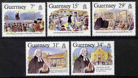 Guernsey 1987 Bicentenary of John Wesley's visit to Guernsey set of 5 unmounted mint, SG 410-14, stamps on , stamps on  stamps on religion, stamps on  stamps on personalities