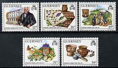 Guernsey 1988 Birth Bicent of Frederick Corbin Lukis (archaeologist) set of 5 unmounted mint, SG 424-28, stamps on shells, stamps on marine life, stamps on personalities, stamps on artifacts, stamps on insects, stamps on butterflies, stamps on 