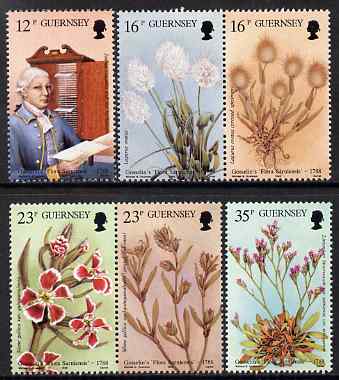 Guernsey 1988 Bicent of Joshua Gosselins Flora Sarniensis set of 6 unmounted mint, SG 433-38, stamps on personalities, stamps on flowers