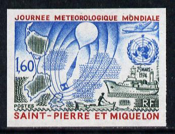 St Pierre & Miquelon 1974 World Meteorological Day imperf proof in issued colours unmounted mint (SG 524*), stamps on agriculture    weather    science