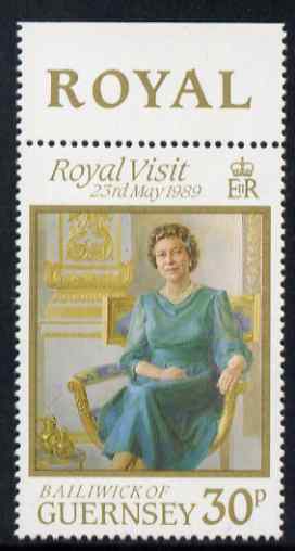 Guernsey 1989 Royal Visit (Portrait of Queen Elizabeth II by June Mendoza) unmounted mint, SG 462, stamps on royalty