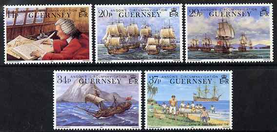 Guernsey 1990 250th Anniversary of Anson's Circumnavigation set of 5 unmounted mint, SG 496-500, stamps on , stamps on  stamps on ships, stamps on  stamps on explorers