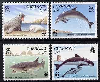 Guernsey 1990 Marine Life set of 4 unmounted mint, SG 501-504, stamps on marine life, stamps on seals, stamps on dolphins, stamps on fish, stamps on sharks, stamps on  wwf , stamps on 