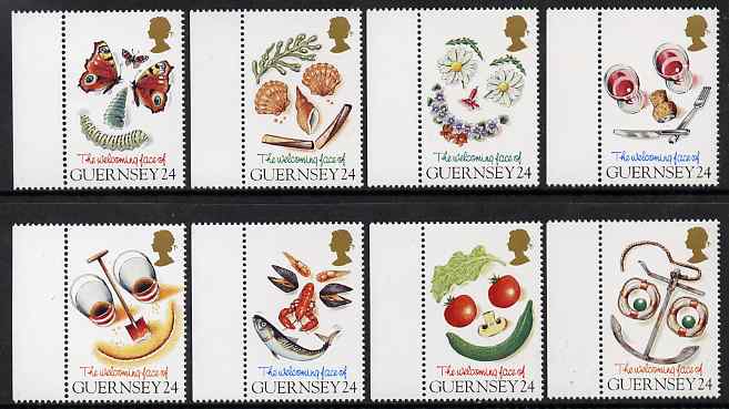 Guernsey 1995 The Welcoming Face of Guernsey set of 8 unmounted mint, SG 663-70, stamps on , stamps on  stamps on tourism, stamps on  stamps on shells.fish, stamps on  stamps on food, stamps on  stamps on flowers, stamps on  stamps on anchors, stamps on  stamps on butterflies, stamps on  stamps on wine, stamps on  stamps on drink, stamps on  stamps on alcohol, stamps on  stamps on 