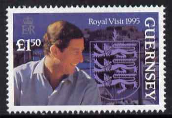 Guernsey 1995 Royal Visit 1.50 (Prince Charles) unmounted mint, SG 680, stamps on royalty