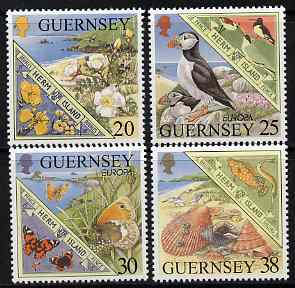 Guernsey 1999 Europa - Parks & Gardens (Herm Island) set of 4 unmounted mint, SG 833-36, stamps on stamp on stamp, stamps on flowers, stamps on birds, stamps on butterflies, stamps on shells