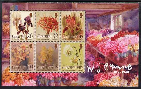 Guernsey 2005 Birth Centenary of William J Caparne perf m/sheet unmounted mint, SG MS1071, stamps on flowers, stamps on iris