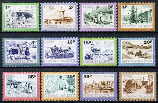 Guernsey 1982 Postage Due set of 12 Guernsey Scenes unmounted mint, SG D30-41, stamps on , stamps on  stamps on postage dues, stamps on  stamps on agriculture, stamps on  stamps on animals, stamps on  stamps on bovine, stamps on  stamps on cows, stamps on  stamps on windmills, stamps on  stamps on ships, stamps on  stamps on 