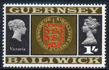 Guernsey 1969-70 9d Arms of Guernsey  & Queen Victoria unmounted mint, SG 22, stamps on , stamps on  stamps on arms, stamps on  stamps on heraldry, stamps on  stamps on royalty