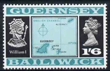 Guernsey 1969-70 1s 6d Map & William I (Type 1) unmounted mint, SG 23, stamps on , stamps on  stamps on arms, stamps on  stamps on heraldry, stamps on  stamps on royalty