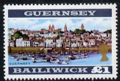 Guernsey 1969-70 £1 View of Guernsey (perf 12.5) unmounted mint, SG 28, stamps on , stamps on  stamps on tourism, stamps on  stamps on ports