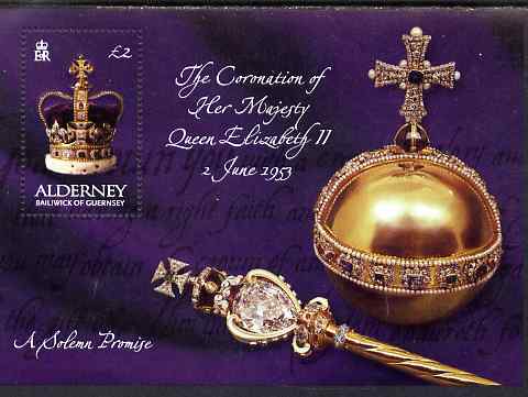 Guernsey - Alderney 2003 50th Anniversary of Coronation perf m/sheet unmounted mint, SG MSA203, stamps on , stamps on  stamps on royalty, stamps on  stamps on minerals, stamps on  stamps on diamonds