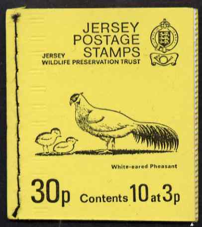 Booklet - Jersey 1974 Jersey Wildlife Preservation Trust 30p (White-eared Pheasant) booklet complete, SG B16, stamps on birds, stamps on pheasant