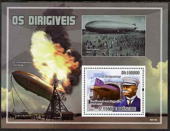 St Thomas & Prince Islands 2009 Airships & Zeppelins perf s/sheet unmounted mint, stamps on aviation, stamps on airships, stamps on zeppelins