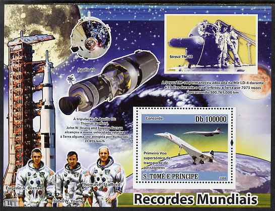 St Thomas & Prince Islands 2009 Space & Concorde perf s/sheet unmounted mint, stamps on aviation, stamps on concorde, stamps on space