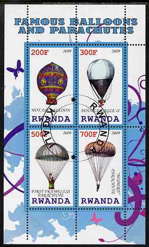 Rwanda 2009 Hot Air Balloons perf sheetlet containing 4 values fine cto used