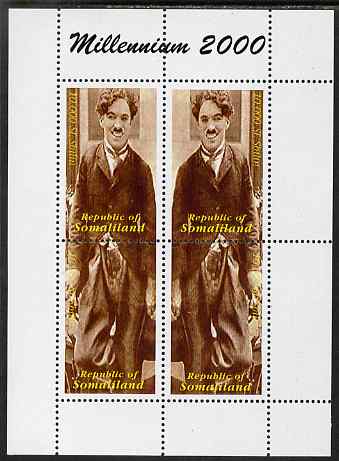 Somaliland 2000 Millennium 2000 Charlie Chaplin perf sheetlet containing 4 values unmounted mint. Note this item is privately produced and is offered purely on its thematic appeal, stamps on millennium, stamps on personalities, stamps on films, stamps on cinema, stamps on movies, stamps on comedy, stamps on chaplin
