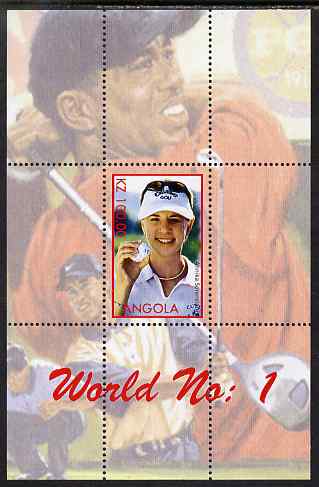 Angola 2000 World No.1 - Annika Srenstam (Golf) perf souvenir sheet unmounted mint. Note this item is privately produced and is offered purely on its thematic appeal , stamps on personalities, stamps on sports, stamps on golf, stamps on women
