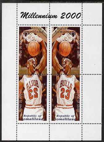 Somaliland 2000 Millennium 2000 Michael Jordan perf sheetlet containing 4 values unmounted mint. Note this item is privately produced and is offered purely on its thematic appeal, stamps on , stamps on  stamps on millennium, stamps on  stamps on personalities, stamps on  stamps on sports, stamps on  stamps on basketball