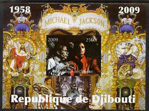 Djibouti 2009 Michael Jackson imperf m/sheet unmounted mint. Note this item is privately produced and is offered purely on its thematic appeal , stamps on , stamps on  stamps on personalities, stamps on  stamps on music, stamps on  stamps on pops, stamps on  stamps on rock