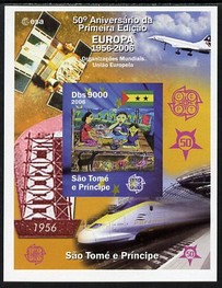 St Thomas & Prince Islands 2006 50th Anniversary of First Europa Stamp imperf souvenir sheet #1 Painting of Picnic unmounted mint. Note this item is privately produced and is offered purely on its thematic appeal, stamps on europa, stamps on aviation, stamps on concorde, stamps on railways, stamps on arts, stamps on satellites, stamps on 