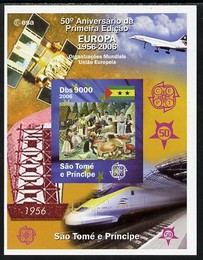 St Thomas & Prince Islands 2006 50th Anniversary of First Europa Stamp imperf souvenir sheet #2 Painting of Dance Group & Fungi unmounted mint, stamps on europa, stamps on aviation, stamps on concorde, stamps on railways, stamps on arts, stamps on satellites, stamps on dances, stamps on dancing, stamps on fungi
