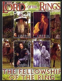 Liberia 2003 Lord of the Rings - The Fellowship of the Ring perf sheetlet containing 4 values unmounted mint, stamps on films, stamps on movies, stamps on literature, stamps on fantasy, stamps on entertainments, stamps on 