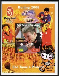 St Thomas & Prince Islands 2004 Beijing Olympic Games - Table Tennis Stars #4 - Werner Schlager imperf souvenir sheet unmounted mint. Note this item is privately produced and is offered purely on its thematic appeal, stamps on personalities, stamps on sport, stamps on olympics, stamps on table tennis