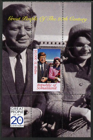 Somaliland 1999 Great People of the 20th Century - JFK & Jackie perf souvenir sheet unmounted mint, stamps on , stamps on  stamps on personalities, stamps on  stamps on kennedy, stamps on  stamps on usa presidents, stamps on  stamps on americana