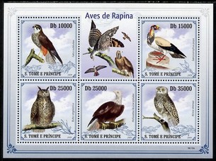 St Thomas & Prince Islands 2009 Birds of Prey perf sheetlet containing 5 values unmounted mint, stamps on birds, stamps on birds of prey, stamps on eagles, stamps on owls