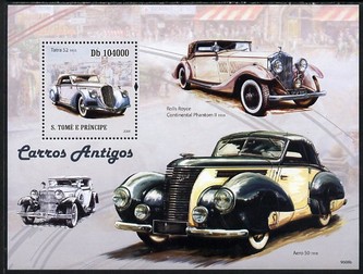 St Thomas & Prince Islands 2009 Early Cars perf s/sheet unmounted mint, stamps on cars, stamps on rolls royce