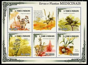 St Thomas & Prince Islands 2009 Medical Plants perf sheetlet containing 5 values unmounted mint, stamps on flowers, stamps on medical