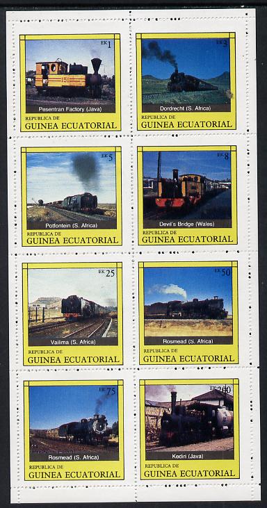 Equatorial Guinea 1977 Locomotives complete perf set of 8 values (Mi 1145-52A) unmounted mint, stamps on , stamps on  stamps on railways