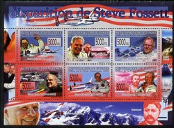 Guinea - Conakry 2009 Disappearance of Steve Fossett perf sheetlet containing 6 values unmounted mint, stamps on , stamps on  stamps on personalities, stamps on  stamps on aviation, stamps on  stamps on balloons, stamps on  stamps on cars, stamps on  stamps on mountains