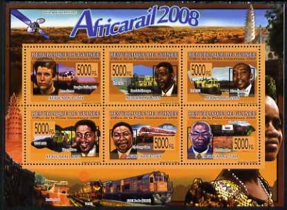 Guinea - Conakry 2009 African Railways perf sheetlet containing 6 values unmounted mint, stamps on railways, stamps on satellites