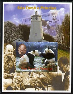 St Thomas & Prince Islands 2004 WWF & Sir Peter Scott #1 imperf s/sheet with Lighthouse in background unmounted mint. Note this item is privately produced and is offered purely on its thematic appeal, stamps on , stamps on  stamps on personalities, stamps on  stamps on lighthouses, stamps on  stamps on  wwf , stamps on  stamps on stamponstamp, stamps on  stamps on stamp on stamp, stamps on  stamps on whales, stamps on  stamps on pandas, stamps on  stamps on bears