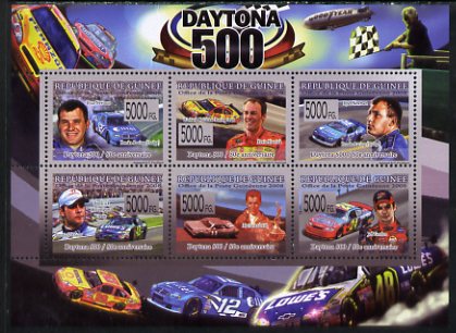 Guinea - Conakry 2008 Daytona 500 perf sheetlet containing 6 values unmounted mint, stamps on , stamps on  stamps on personalities, stamps on  stamps on sport, stamps on  stamps on cars, stamps on  stamps on  f 1 , stamps on  stamps on racing cars, stamps on  stamps on formula 1, stamps on  stamps on 