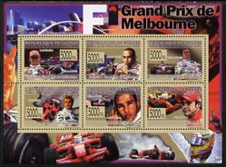 Guinea - Conakry 2008 Australian Grand Prix perf sheetlet containing 6 values unmounted mint, stamps on personalities, stamps on sport, stamps on cars, stamps on  f 1 , stamps on racing cars, stamps on formula 1, stamps on ferrari, stamps on 