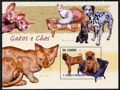 St Thomas & Prince Islands 2010 Cats & Dogs perf s/sheet unmounted mint, stamps on , stamps on  stamps on cats, stamps on  stamps on dogs