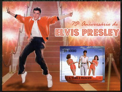 St Thomas & Prince Islands 2010 75th Birth Anniversary of Elvis Presley perf s/sheet unmounted mint, stamps on , stamps on  stamps on personalities, stamps on  stamps on elvis, stamps on  stamps on music, stamps on  stamps on films, stamps on  stamps on cinema, stamps on  stamps on movies, stamps on  stamps on pops, stamps on  stamps on rock