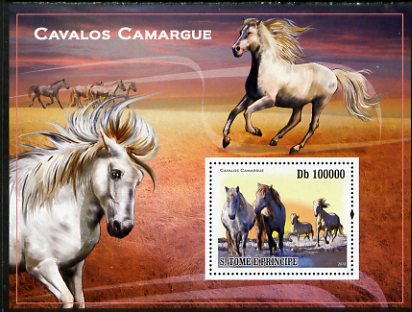 St Thomas & Prince Islands 2010 Camargue Horses perf s/sheet unmounted mint, stamps on , stamps on  stamps on horses